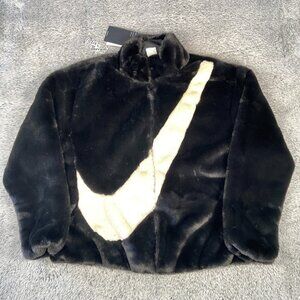 Nike NSW Faux Fur Swoosh Full-Zip Jacket Sizes Women Black White DO3791-010